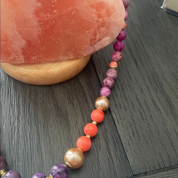 Studio Barse Purple and Coral Beaded Necklace with Marbled Pendant - Picture 4 of 7